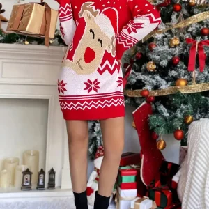 Pull Long Noel Style Robe Rouge