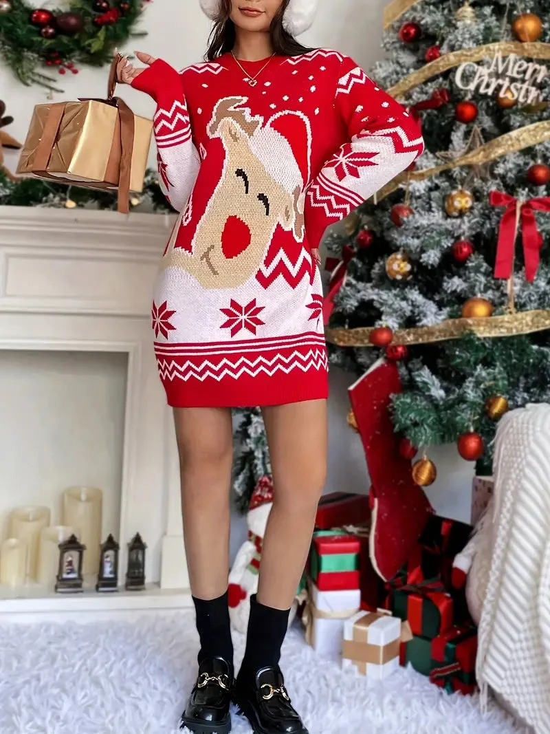 Pull Long Noël Style Robe Rouge