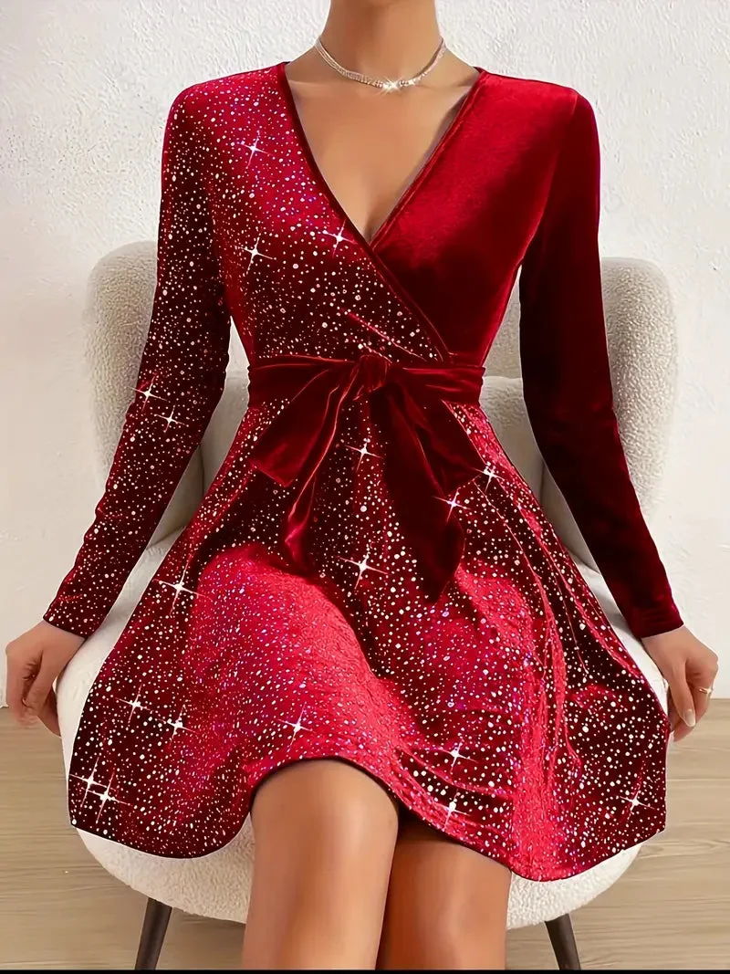 Robe de Noël en velours avec paillettes