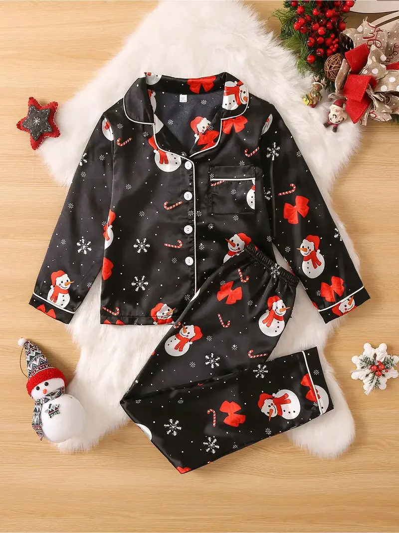 Pyjama Noël Noir Bonhomme de Neige Enfant