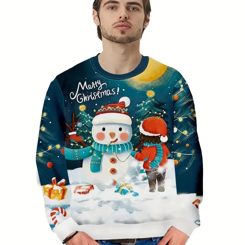 Pull de Noël Homme Bonhomme de Neige Vert