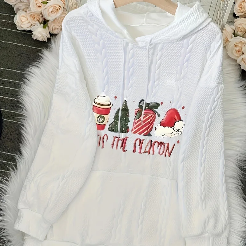 Sweat à Capuche Blanc Femme Noël - Détails