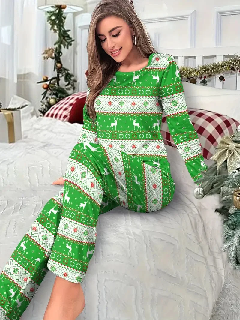 Détails du Pyjama Vert Chic de Noël Femme