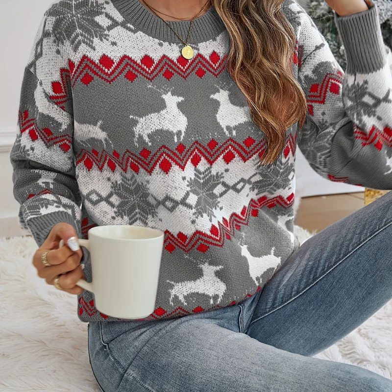 Pull Motifs Rennes de Noël Femme