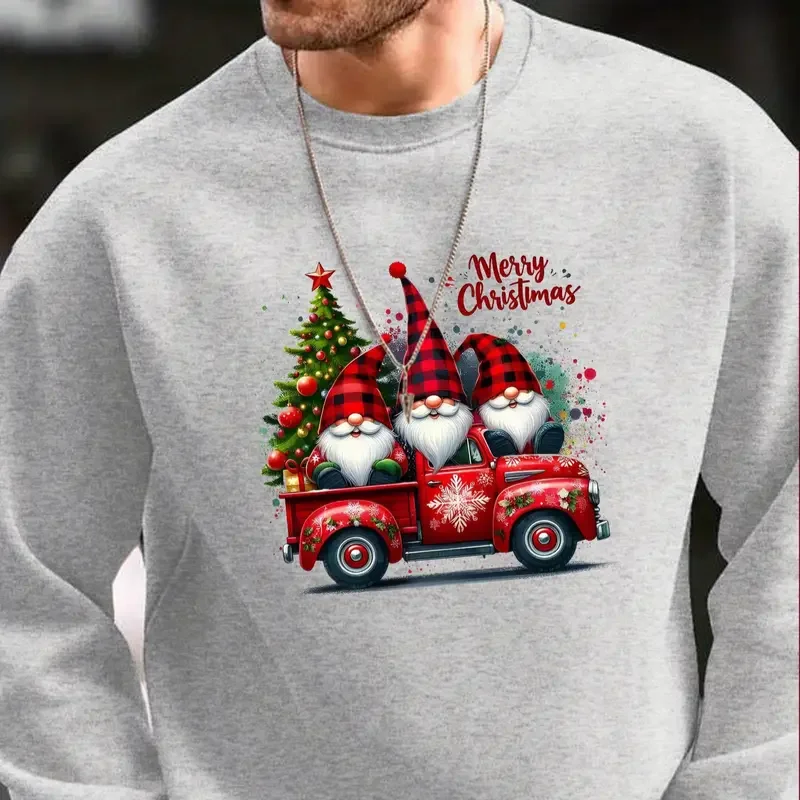 Sweat Noel Homme Camion Rouge avec Gnomes