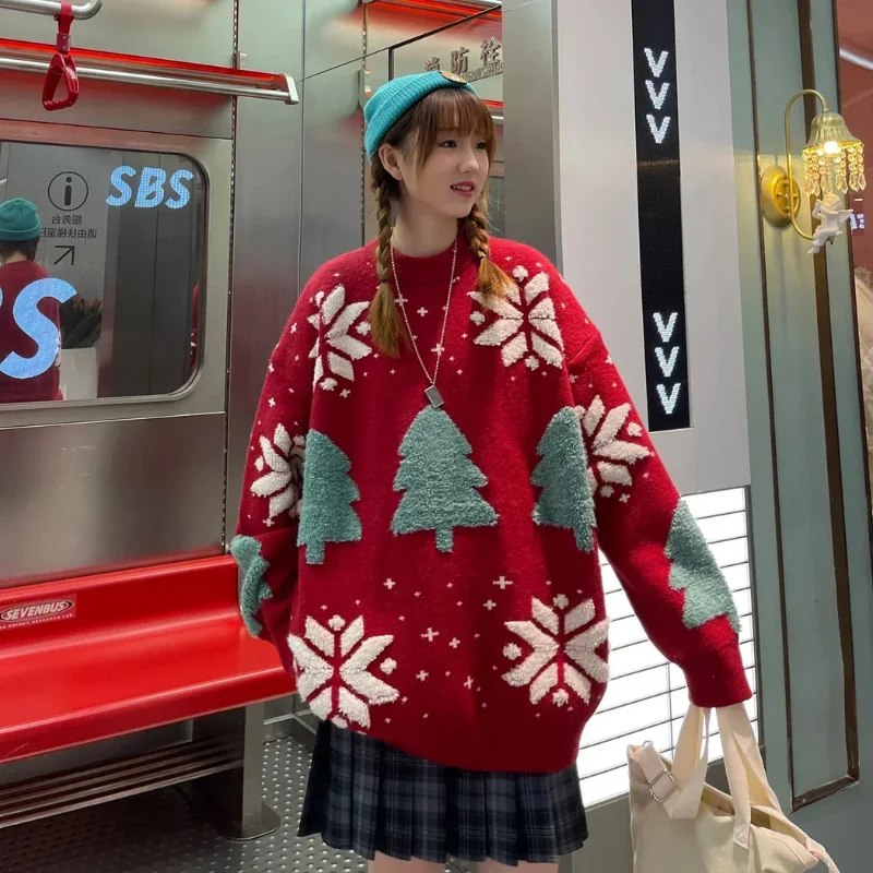 Pull de Noel Couple Oversize Rouge et Vert