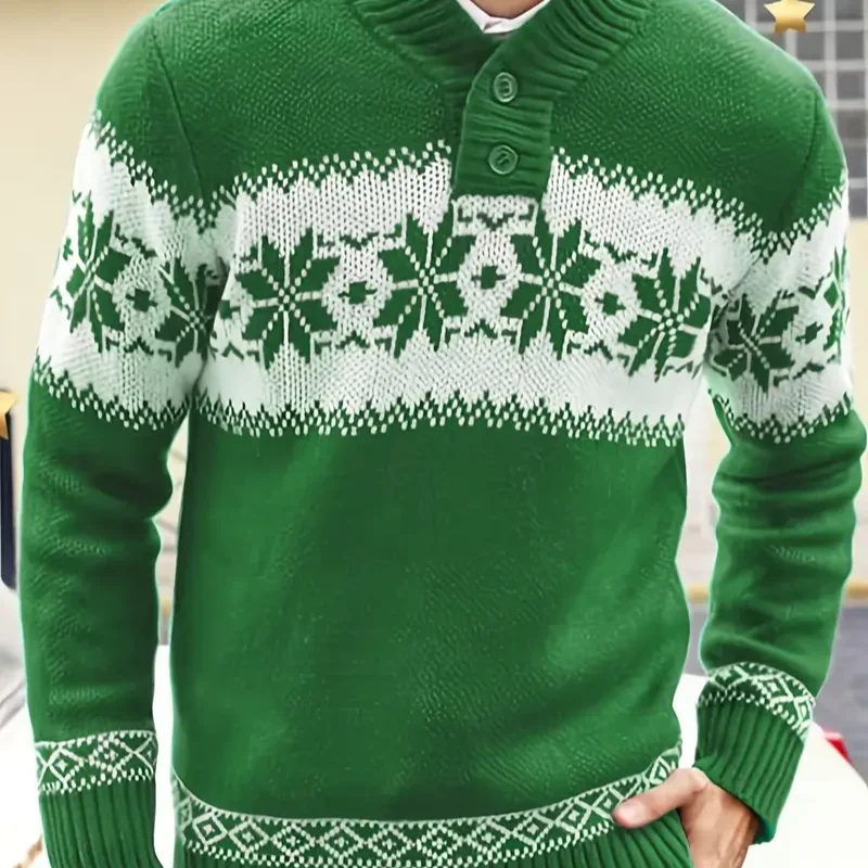 Pull Noël Homme Chic avec Col Boutonné - Style
