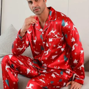 Ensemble Satin Pyjama Sapin de Noel Homme