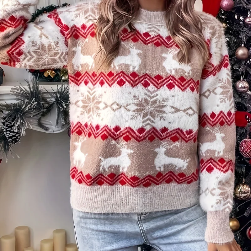 Pull de Noël Femme avec Motifs de Rennes