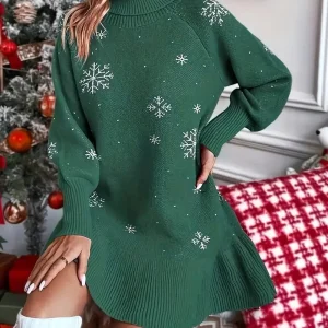 Robe Pull Motif De Noel Vert