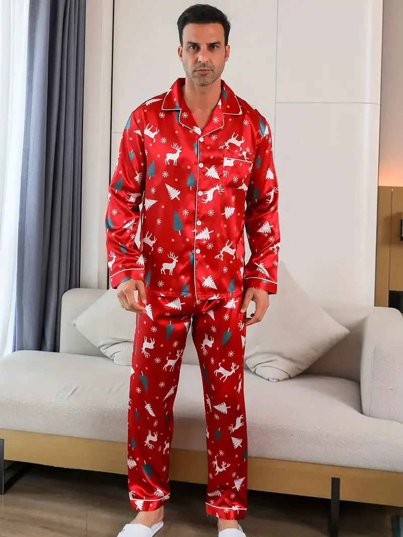 Ensemble Satin Pyjama Sapin de Noel Homme - Vue 3