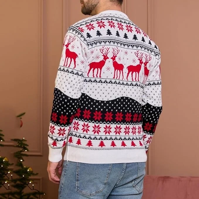 Pull de Noël Homme Motifs Rennes Blanc