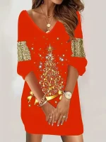 Robe de Noel Élégante avec Manches Pailletées