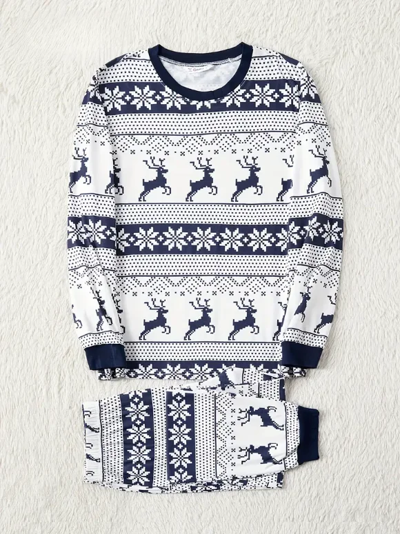 Pyjama Famille de Noël en Bleu et Blanc Rennes