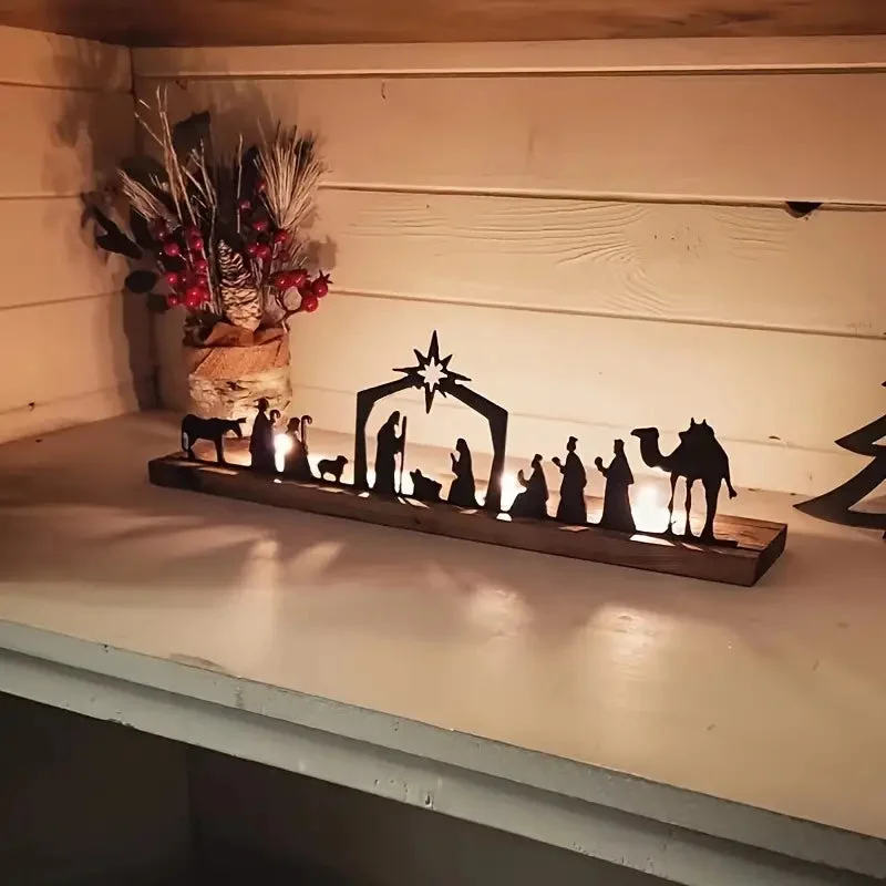 Crèche de Noël en métal rustique