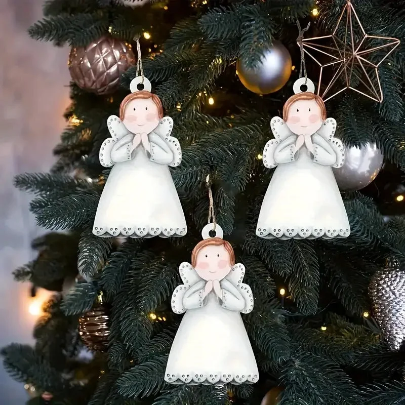 Anges de Noël en Bois dans un Cadre Festif