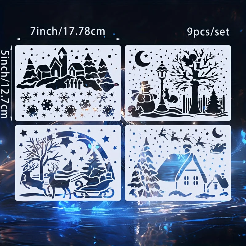 Pochoir Noël Ensemble 9 Pièces