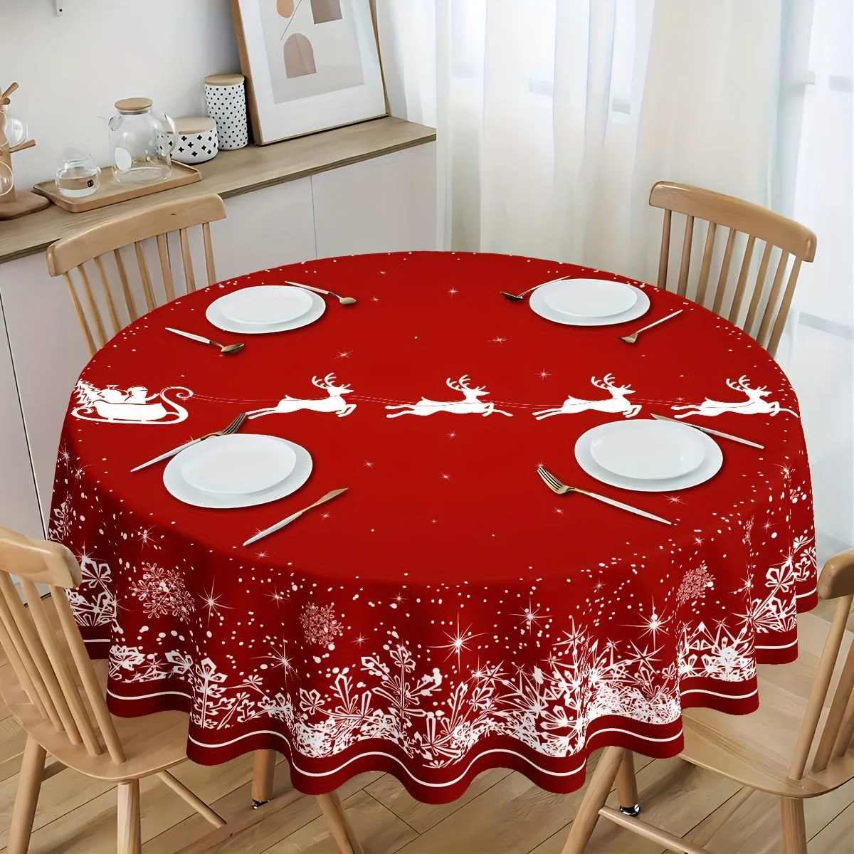Nappe de Noël Ronde avec des motifs de rennes